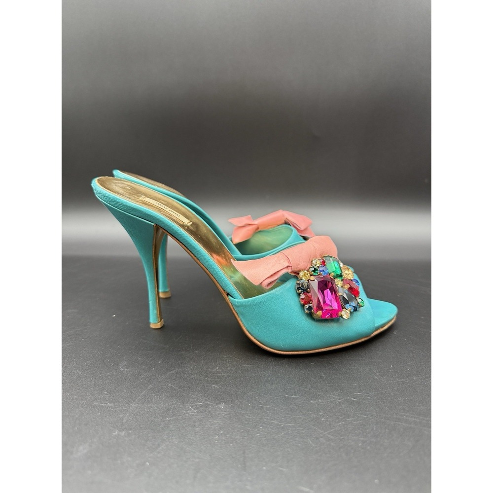 Miu Miu Crystal-Embellished Leather‎ Heeled Mules 36 US 6